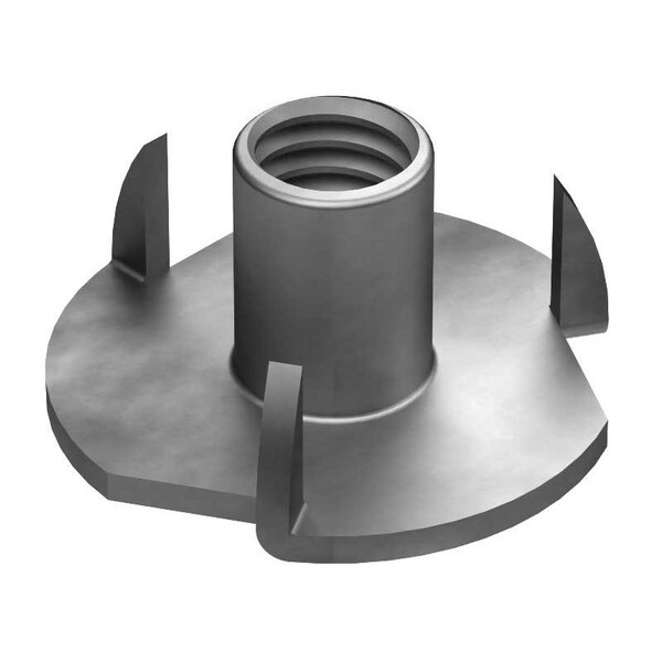 Huyett T-Nut, 3 Prongs, 1/4-20, Steel, Zinc Clear Trivalent, 0.437 in Barrel Ht NUTT00-0250-0437S3 - main